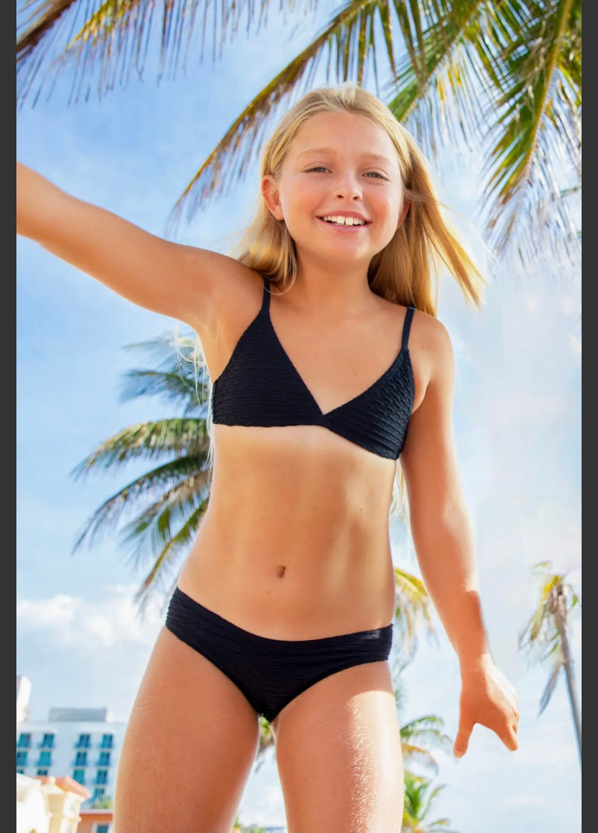 tween bathing suit Eva Textured Basic Black Bikini Swimsuit (Tween) – Just B.Tween