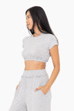 Smocked Waist Boxy Cropped Tee: HEATHER GREY