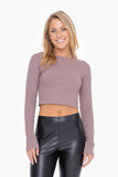 Essential Micro-Ribbed Long-Sleeved Cropped Athleisure Top: COOL PINK