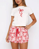 Stripe Sweet Print Summer Pajama Set