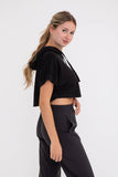 Cropped Short Sleeve Hoodie Pullover: BLACK