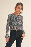 MESH RUFFLE LONG SLEEVE LAYERED TOP  (7-14)