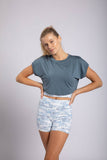 TENCEL Cut-Out Back Cropped Top: BLUE