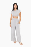 Smocked Waist Wide-Leg Pants: HEATHER GREY