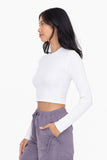 Essential Micro-Ribbed Long-Sleeved Cropped Athleisure Top: Black