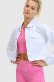 Raw Edge Crop Denim Jacket: WHITE