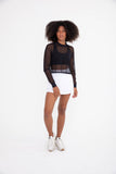 Mesh Cropped Long-Sleeve Top: BLACK