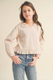 TWEEN KIDS GIRLS RAGLAN BLOUSE W/LACE TRIM (7-14)