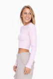 Essential Micro-Ribbed Long-Sleeved Cropped Athleisure Top: COOL PINK