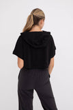 Cropped Short Sleeve Hoodie Pullover: BLACK