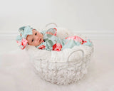 Infant Girls Teal Rose Baby Gown and Bow Headband