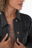 Raw & Ribbed Crop Denim Jacket: CHARCOAL GREY