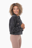 Raw & Ribbed Crop Denim Jacket: CHARCOAL GREY