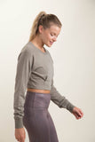 Long-Sleeve Raglan Cropped Top: Olive