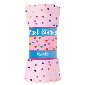 COLORFUL FOIL HEARTS PLUSH BLANKET