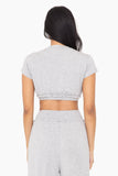 Smocked Waist Boxy Cropped Tee: HEATHER GREY