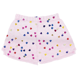 COLORFUL FOIL HEARTS PLUSH SHORTS