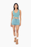 Asymmetrical Raw Hem Skort: GREY TEAL