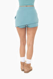 Asymmetrical Raw Hem Skort: GREY TEAL