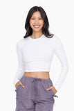 Essential Micro-Ribbed Long-Sleeved Cropped Athleisure Top: Black