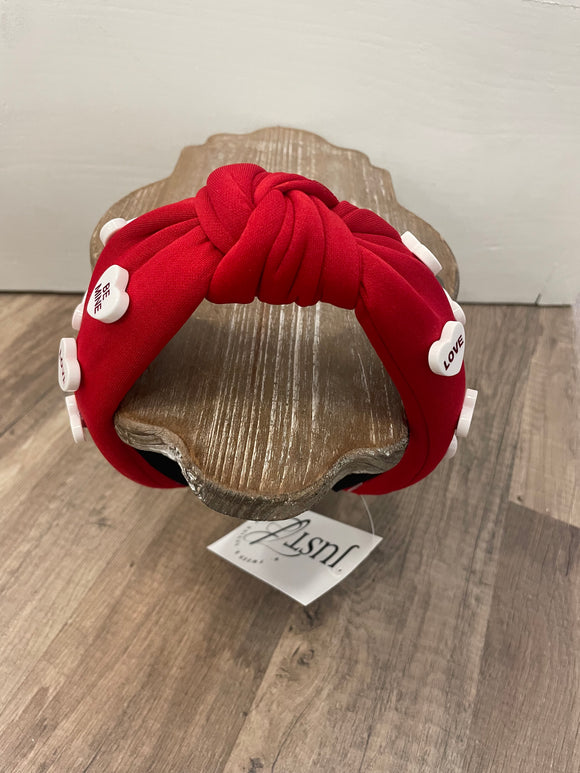 Red Headband with White Conversation Hearts