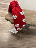 Red Headband with White Conversation Hearts