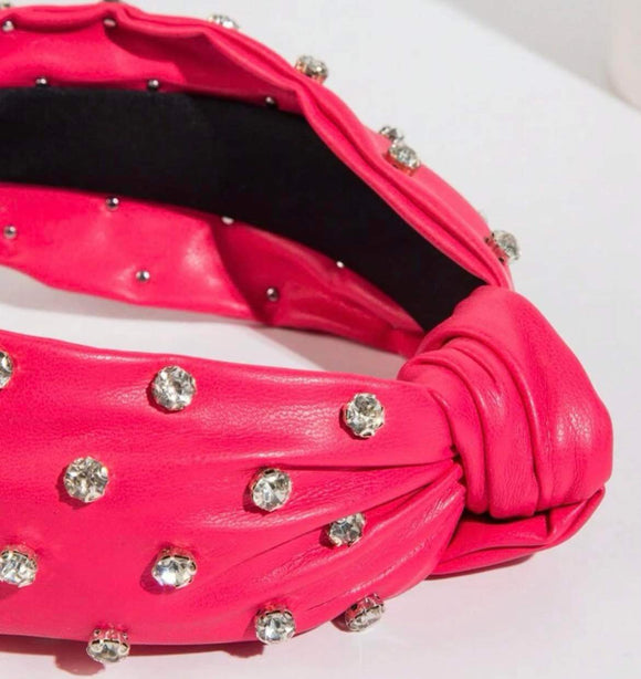 Hot Pink Jeweled Leather Headband