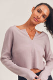 Deep Notch Collar Crop Pullover: Iris