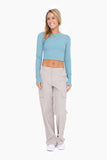 Essential Micro-Ribbed Long-Sleeved Cropped Athleisure Top: GREY TEAL