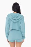 Crop Hoodie Zip-Up French Terry Jacket: GREY TEAL