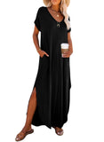 V-neck short sleeve silt maxi t-shirt dress