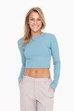 Essential Micro-Ribbed Long-Sleeved Cropped Athleisure Top: COOL PINK