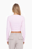 Essential Micro-Ribbed Long-Sleeved Cropped Athleisure Top: COOL PINK