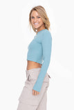 Essential Micro-Ribbed Long-Sleeved Cropped Athleisure Top: COOL PINK