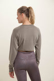 Long-Sleeve Raglan Cropped Top: Olive