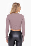 Essential Micro-Ribbed Long-Sleeved Cropped Athleisure Top: COOL PINK