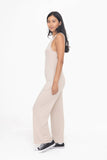 Wide Leg French Terry Lounge Jumpsuit: NATURAL