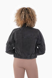 Raw & Ribbed Crop Denim Jacket: CHARCOAL GREY