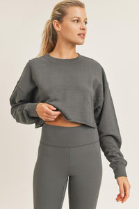 Cropped Jacquard Mineral Wash Pullover