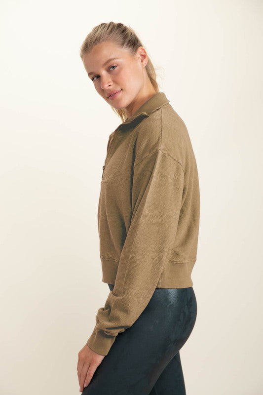 Half-Zip Jacquard Mineral-Wash Pullover with Tall Collar - Sea