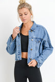 Raw & Ribbed Cropped Denim Jacket Denim