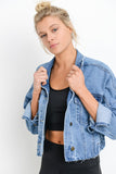 Raw & Ribbed Cropped Denim Jacket Denim