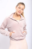 Velour 3/4 Zip Pullover Long-Sleeve Top