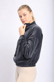 Velour 3/4 Zip Pullover Long-Sleeve Top