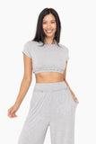 Smocked Waist Boxy Cropped Tee: HEATHER GREY