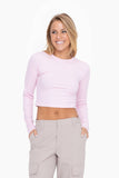 Essential Micro-Ribbed Long-Sleeved Cropped Athleisure Top: COOL PINK