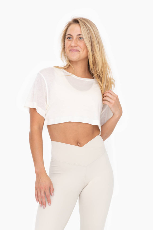 TENCEL Semi Sheer Flow Cropped Top: IVORY