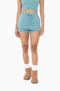 Asymmetrical Raw Hem Skort: GREY TEAL