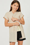 Short Sleeve Pocketed Pointelle Knit Open Cardigan