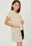 Short Sleeve Pocketed Pointelle Knit Open Cardigan